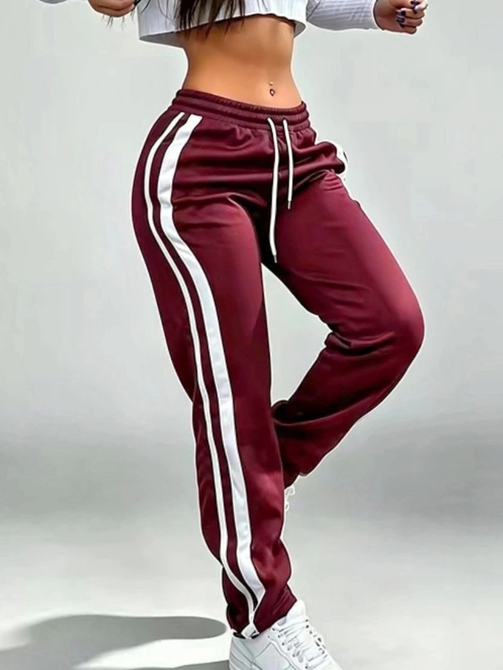 Striped Track Pants in Purple & White Like New